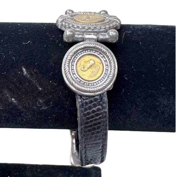 Brighton Vintage Coin Belt Strap Bracelet Gold Roman Black Signed 1995 Museum - Picture 3 of 9